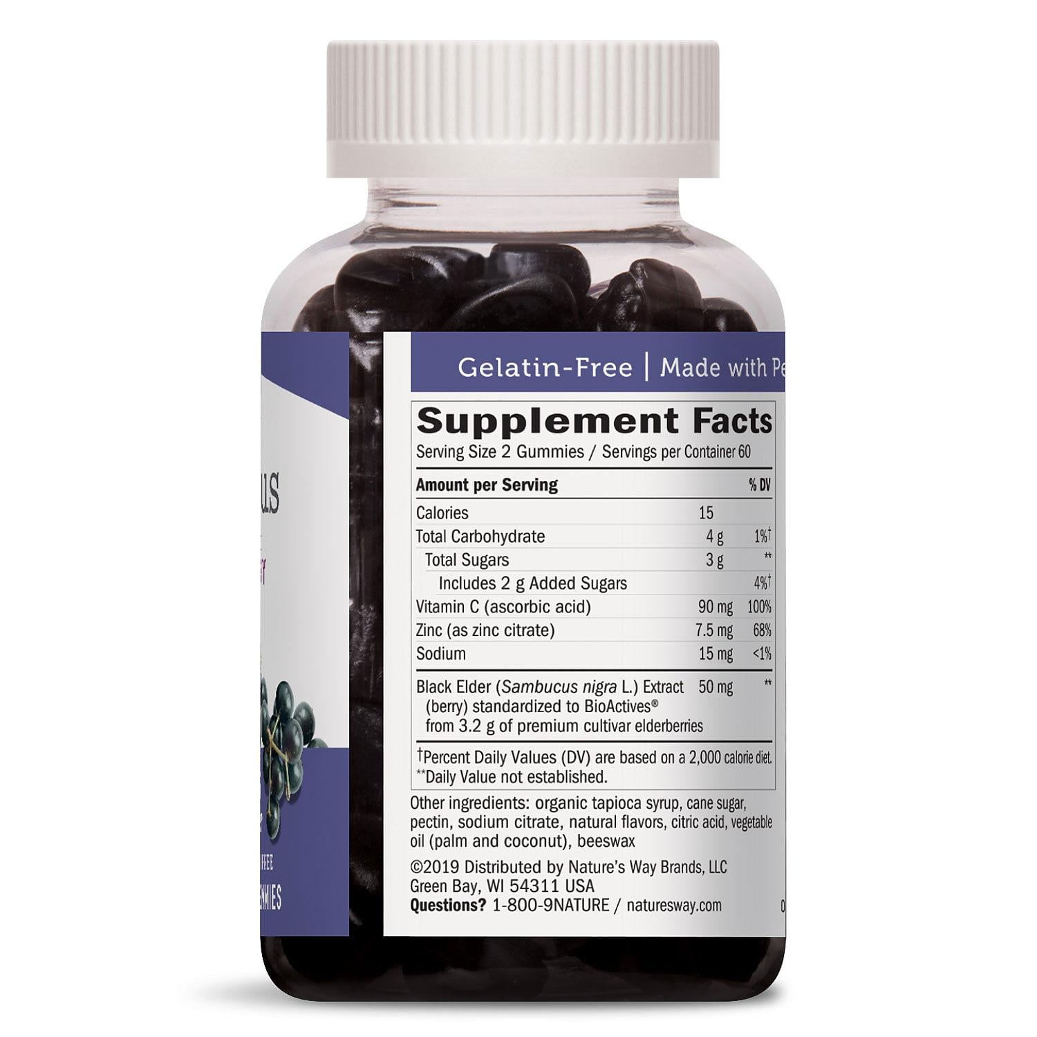 Nature's Way Sambucus Elderberry Herbal Gummies, Gluten Free (120 Count)