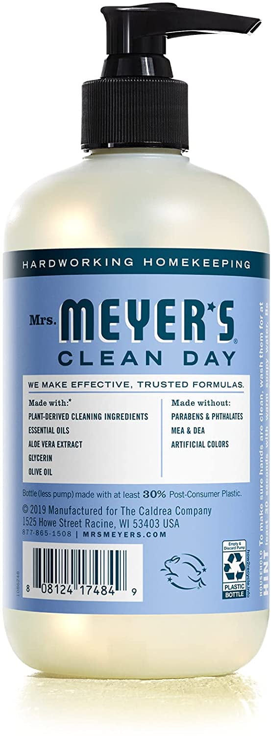 Mrs. Meyers Clean Day Natural Hand Soap Essential Oils for Hand Wash , Cruelty Free Bluebell Scented Hand Soap 12.5 Ounce (Pack of 6)