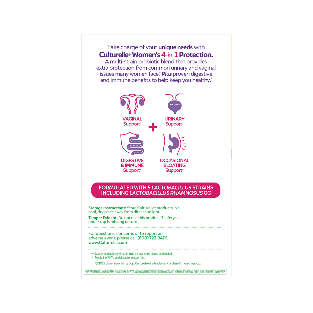 Culturelle Probiotics Women's 4-in-1 Protection Daily Supplement, Supports The Female Microbiome, 50 Count