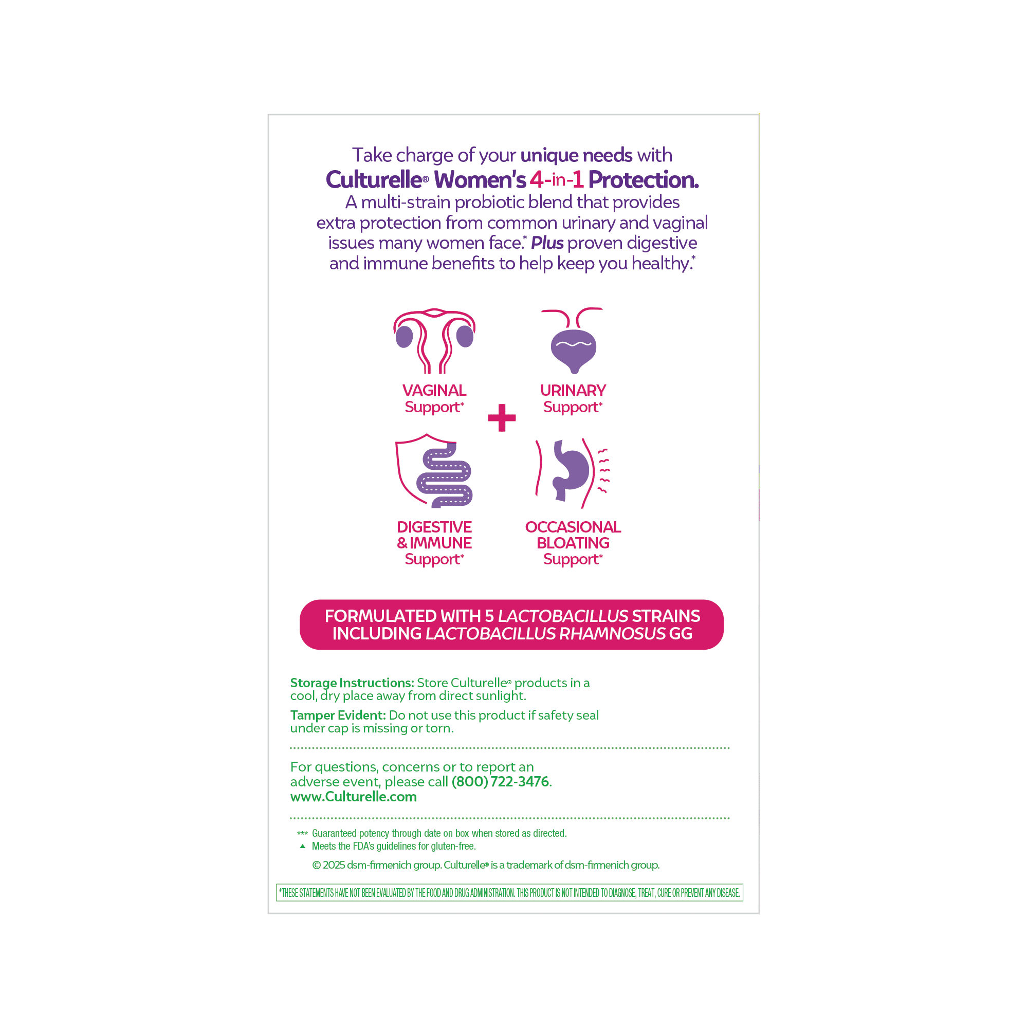 Culturelle Probiotics Women's 4-in-1 Protection Daily Supplement, Supports The Female Microbiome, 50 Count