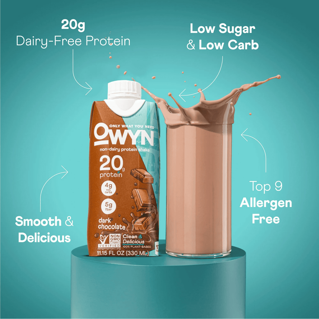 OWYN Only What You Need Double Shot Dairy Free Keto Protein Coffee Shake, Caramel Macchiato, 0g Sugar, 20g Plant Based Protein, 180mg Caffeine, Gluten &amp; Soy Free, Non-GMO, Vegan (12 Pack, 12 Fl Oz)