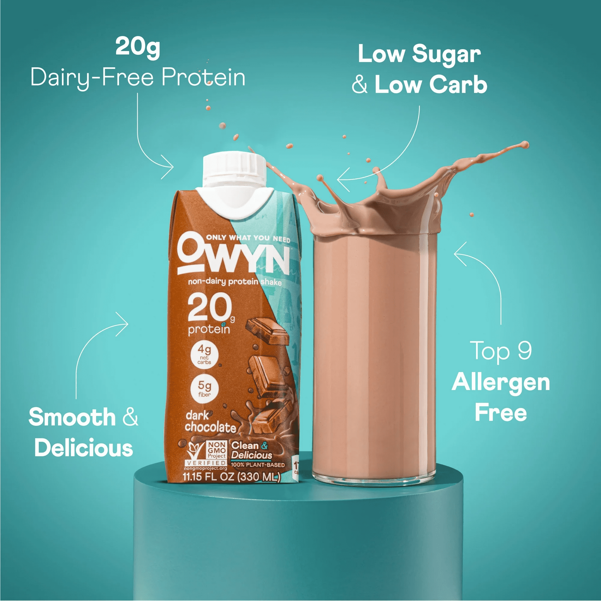 OWYN Only What You Need Double Shot Dairy Free Keto Protein Coffee Shake, Caramel Macchiato, 0g Sugar, 20g Plant Based Protein, 180mg Caffeine, Gluten &amp; Soy Free, Non-GMO, Vegan (12 Pack, 12 Fl Oz)