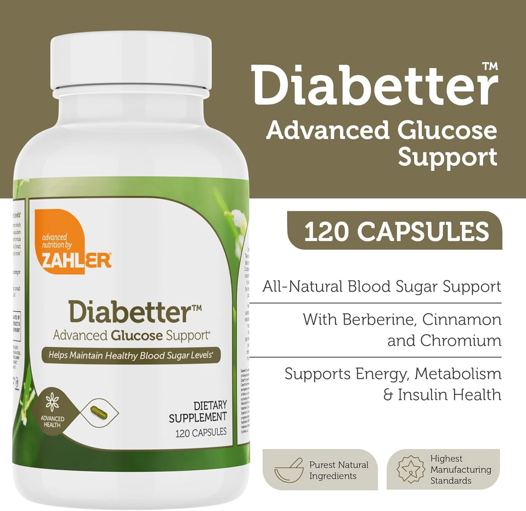 Zahler Diabetter – Advanced Glucose Support Supplement with Berberine HCl, Cinnamon, Chromium – Blood Sugar Support Supplement – Kosher Non-GMO Gluten Free Sugar Control Supplements (120 Capsules)