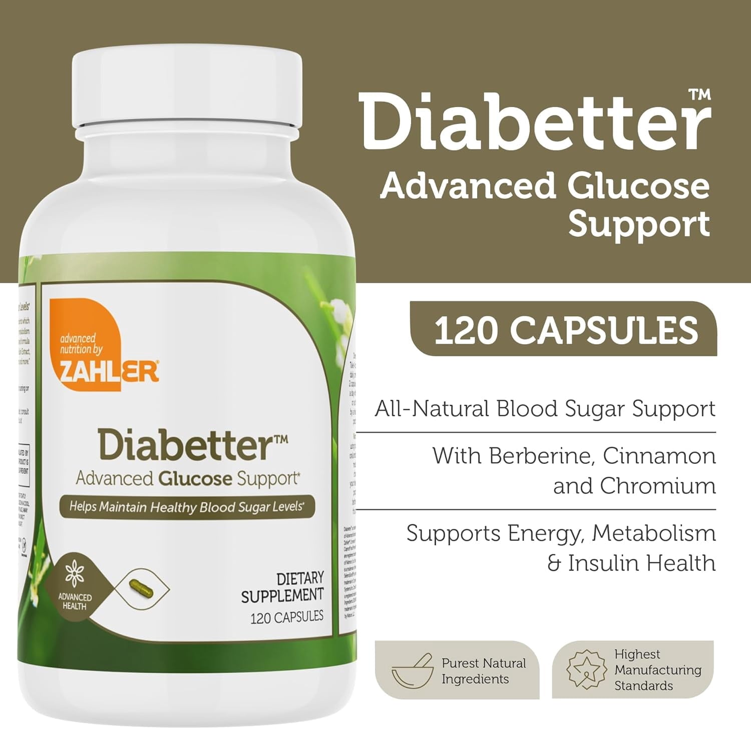 Zahler Diabetter – Advanced Glucose Support Supplement with Berberine HCl, Cinnamon, Chromium – Blood Sugar Support Supplement – Kosher Non-GMO Gluten Free Sugar Control Supplements (120 Capsules)
