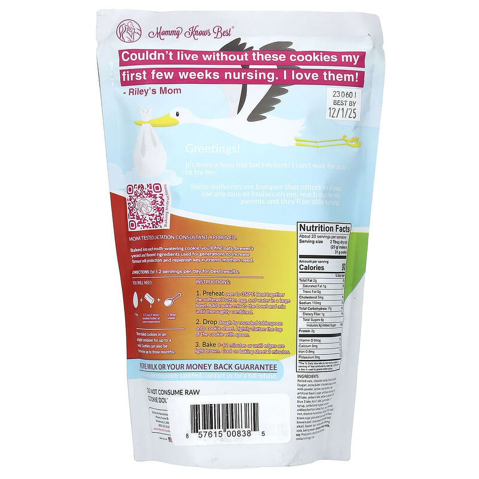 Mommy Knows Best, Lactation Cookie Mix, Oatmeal Chocolate Rainbow Candy, 16 oz Pack of 2