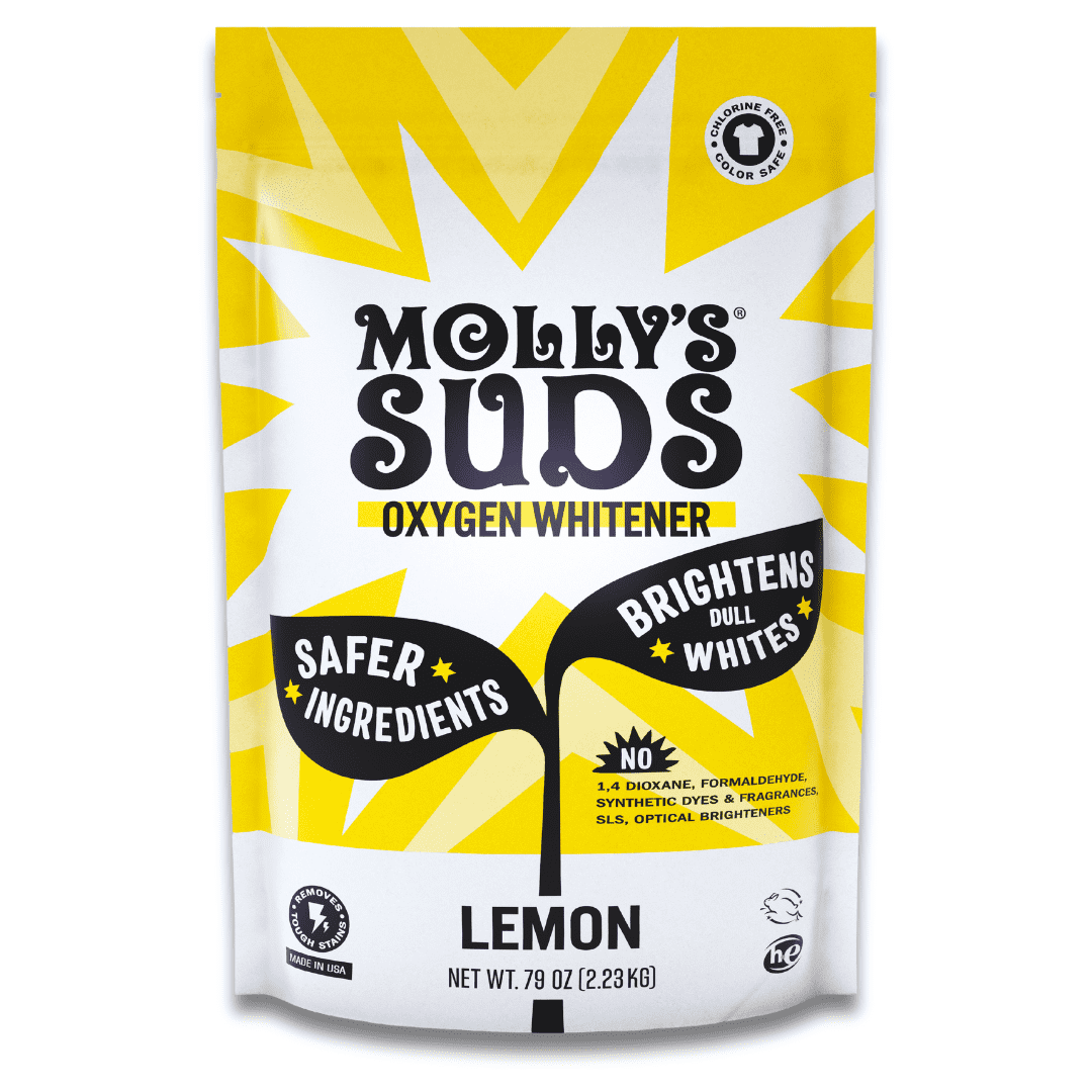 Molly's Suds Oxygen Whitener | Powerful Bleach Alternative, Chlorine Free &amp; Color Safe | Brightens Whites and Removes Stains (Pure Lemon Essential Oil - 79 oz)