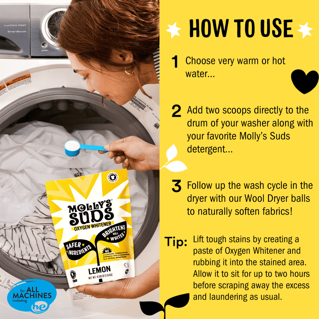 Molly's Suds Oxygen Whitener | Powerful Bleach Alternative, Chlorine Free &amp; Color Safe | Brightens Whites and Removes Stains (Pure Lemon Essential Oil - 79 oz)