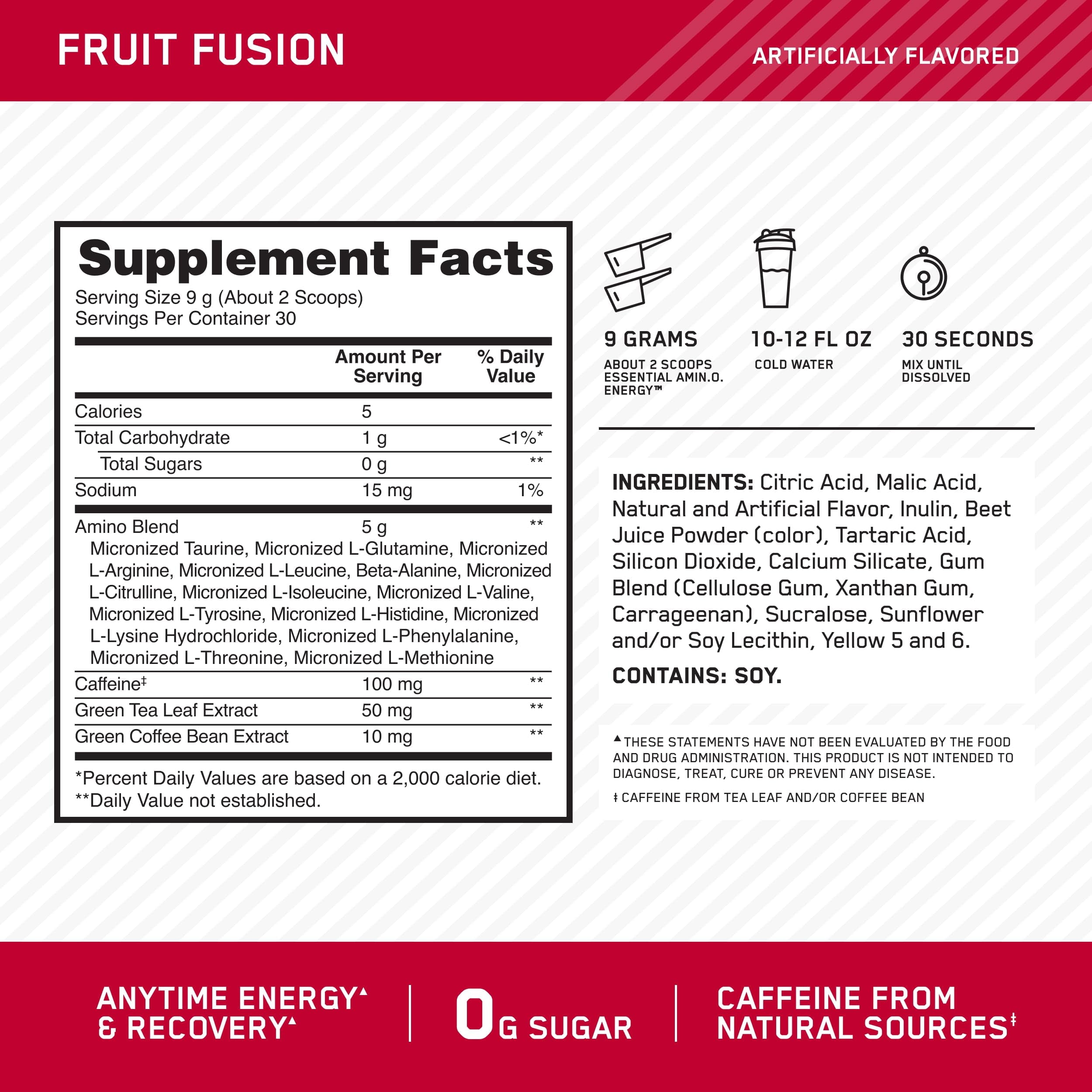 Optimum Nutrition, Essential Amino Energy, Powder, Fruit Fusion, 9.5 Oz, 30 Servings