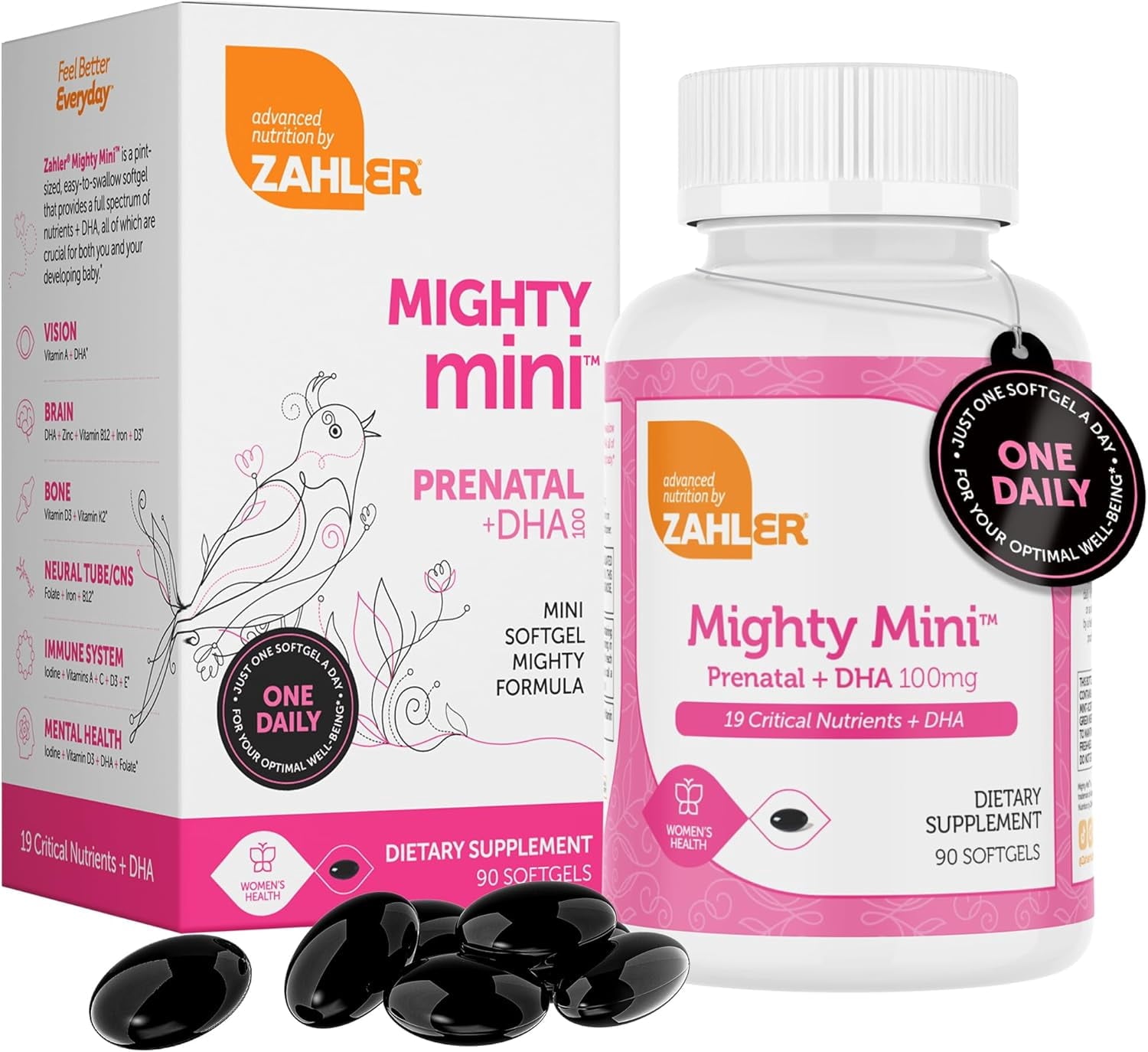 Zahler Mighty Mini Prenatal Vitamin with DHA &amp; Folate, 90 Softgels, Multivitamins for Women, Prenatal Support, Pregnancy Vitamins