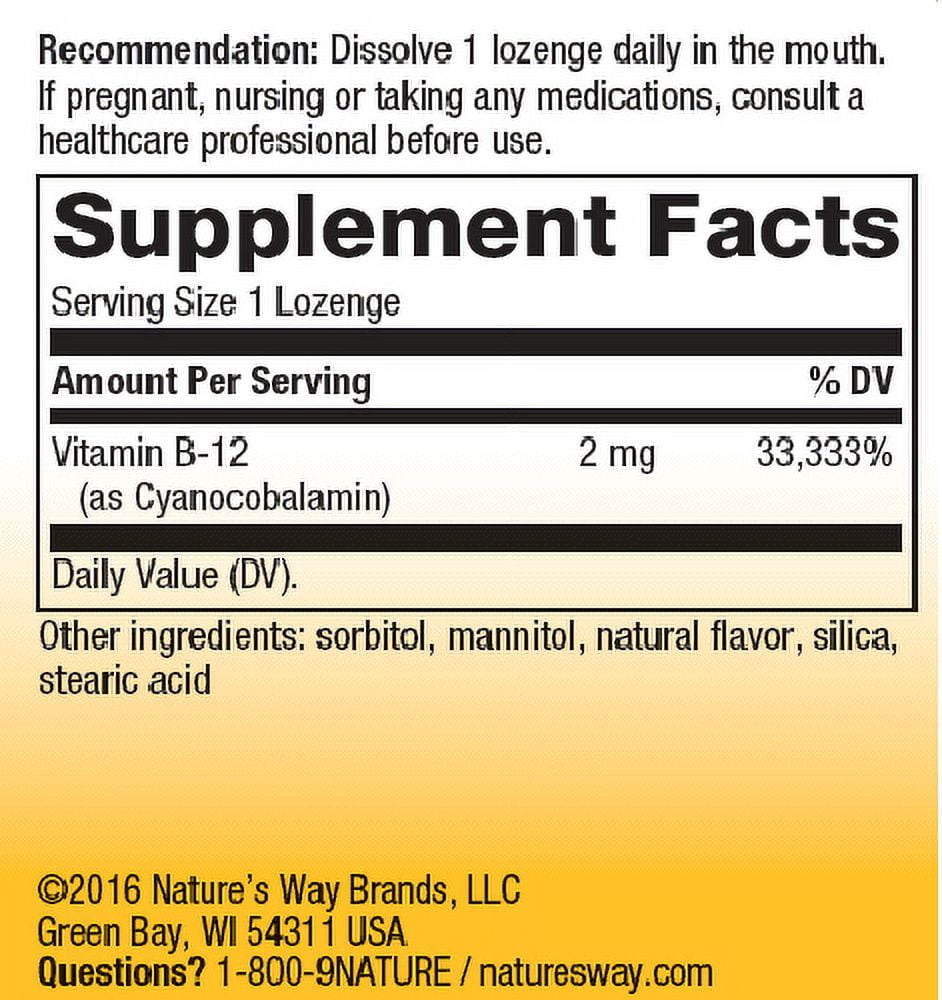 Nature's Way Vitamin B-12 2,000 mcg Potency Lozenges, Cherry flavored, 100 Ct