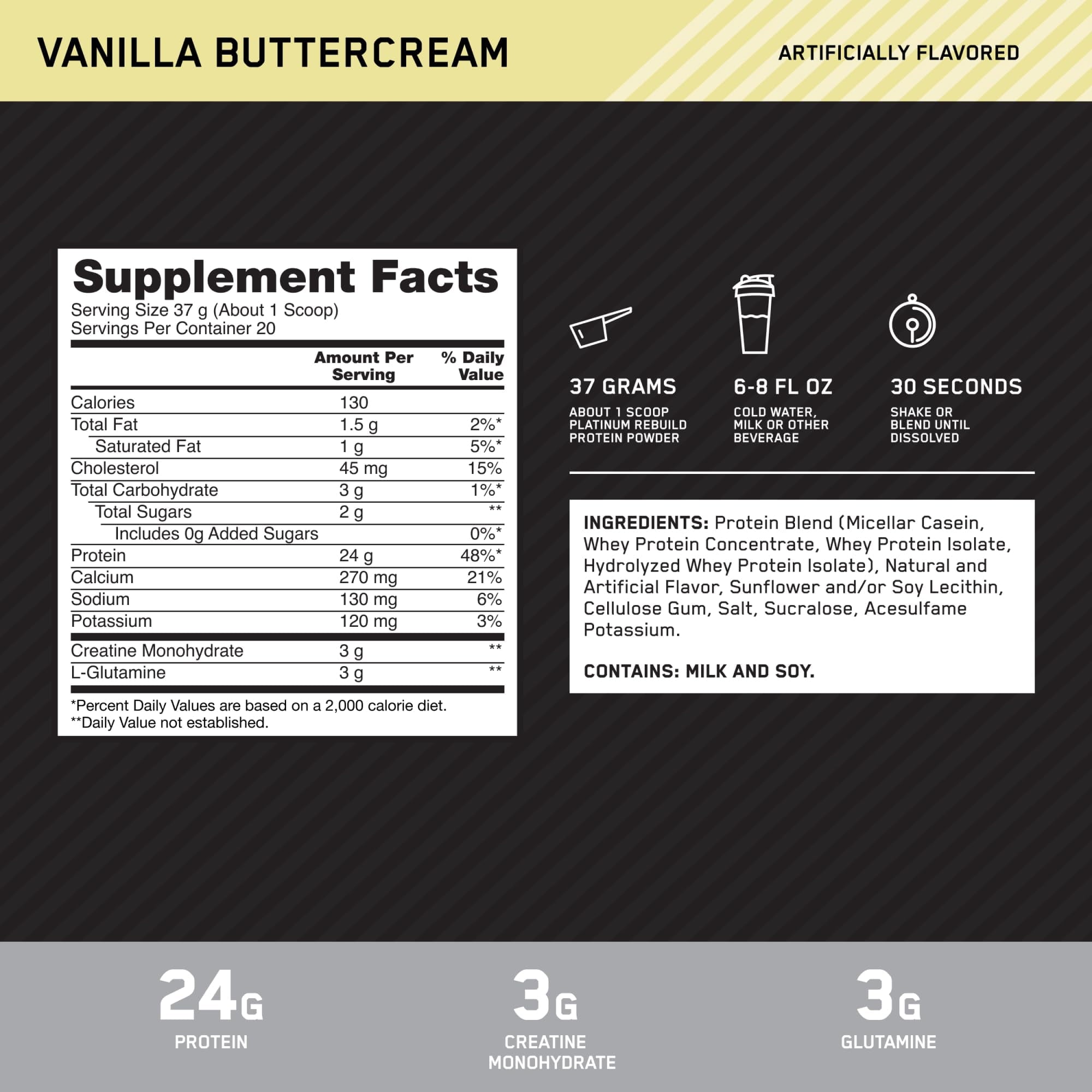 Optimum Nutrition Platinum Rebuild, Platinum Blend Protein Powder with Creatine, Vanilla Buttercream, 20 Servings