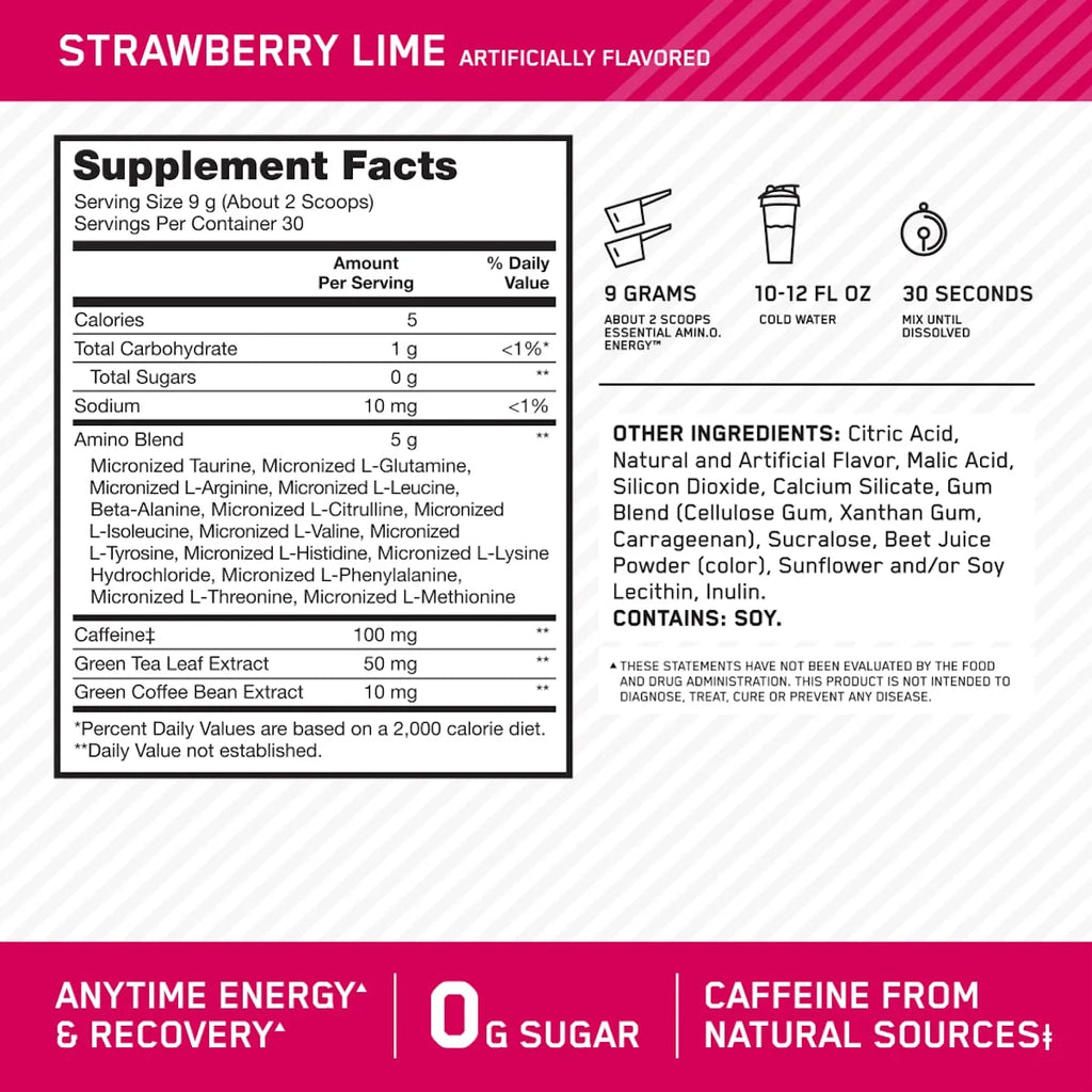 Optimum Nutrition, Essential Amino Energy, Powder, Strawberry Lime, 30 Servings