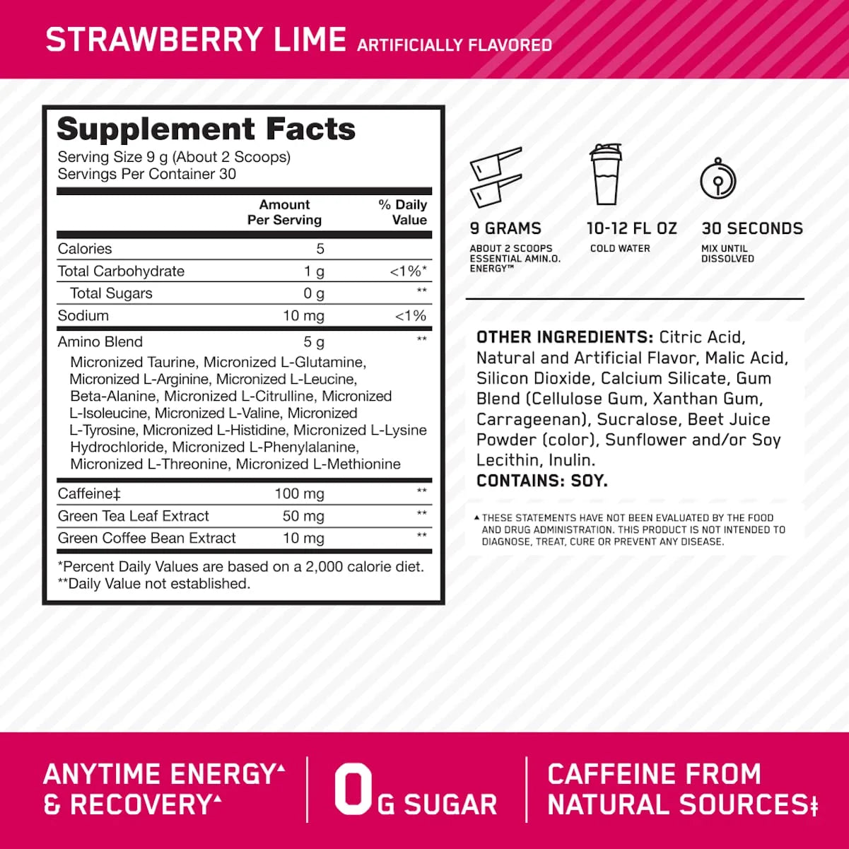 Optimum Nutrition, Essential Amino Energy, Powder, Strawberry Lime, 30 Servings