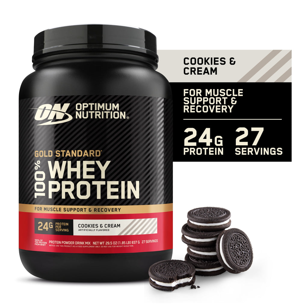 Optimum Nutrition Gold Standard 100% Whey Protein Powder, Cookies &amp; Cream, 24g Protein, 2 Lb