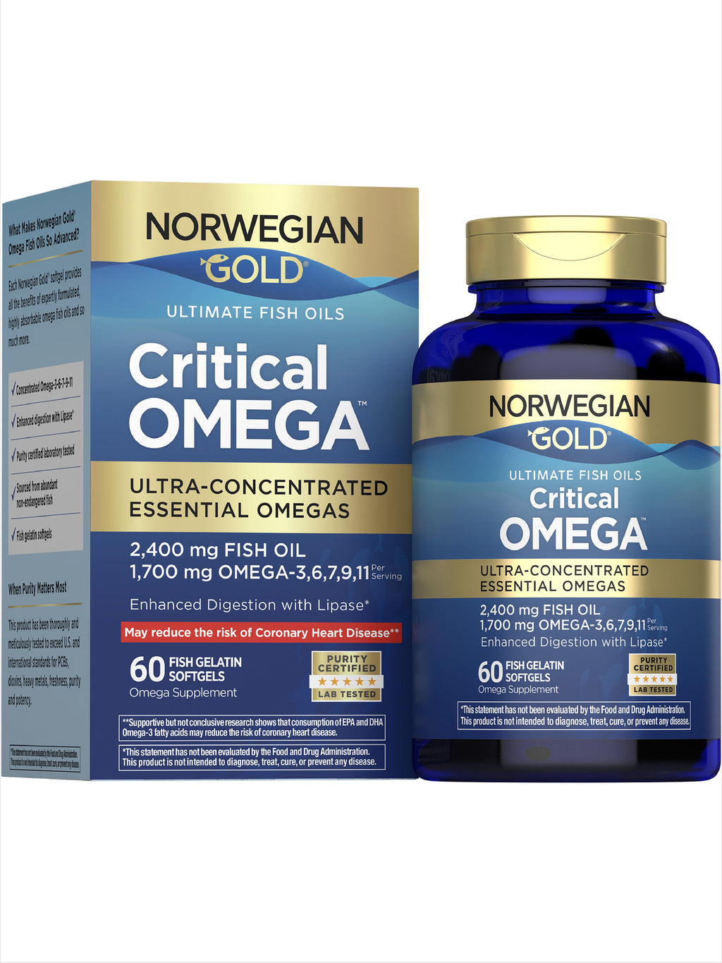 Norwegian Gold Critical Omega-3 Fish Oil | 60 Fish Gelatin Softgels | by Renew Life