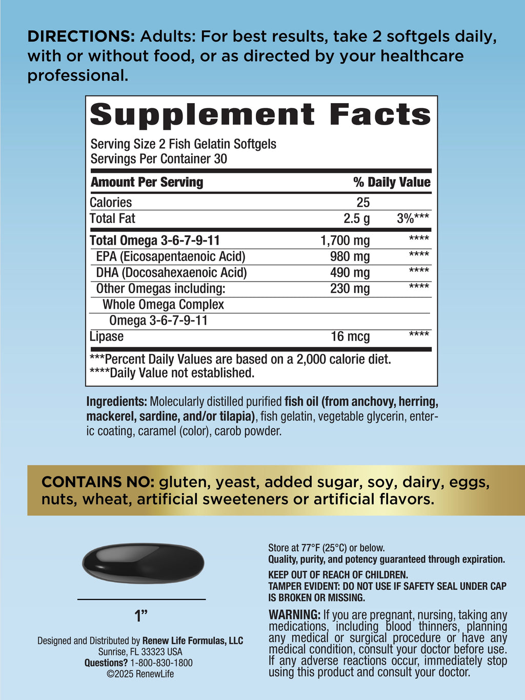 Norwegian Gold Critical Omega-3 Fish Oil | 60 Fish Gelatin Softgels | by Renew Life