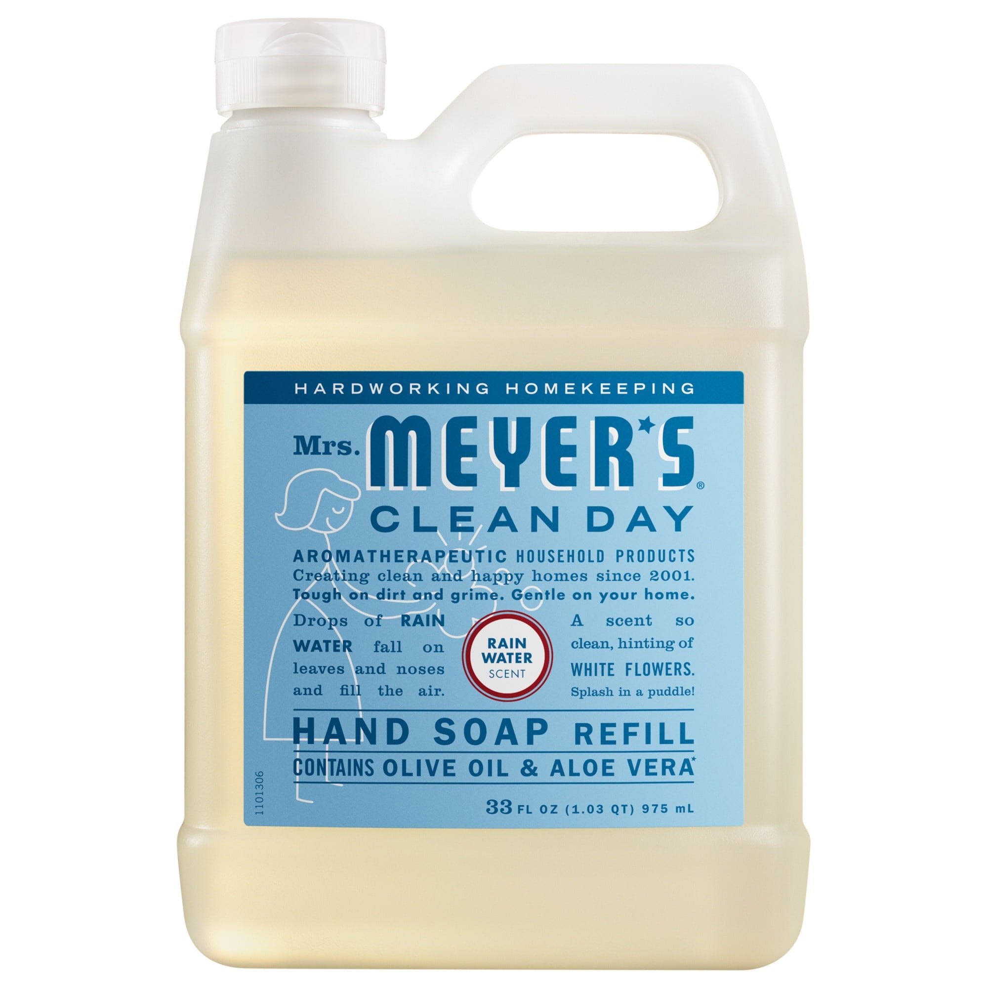 (4 pack) Mrs. Meyer's Clean Day Hand Soap Refill, Rain Water Scent, 33 Fl Oz