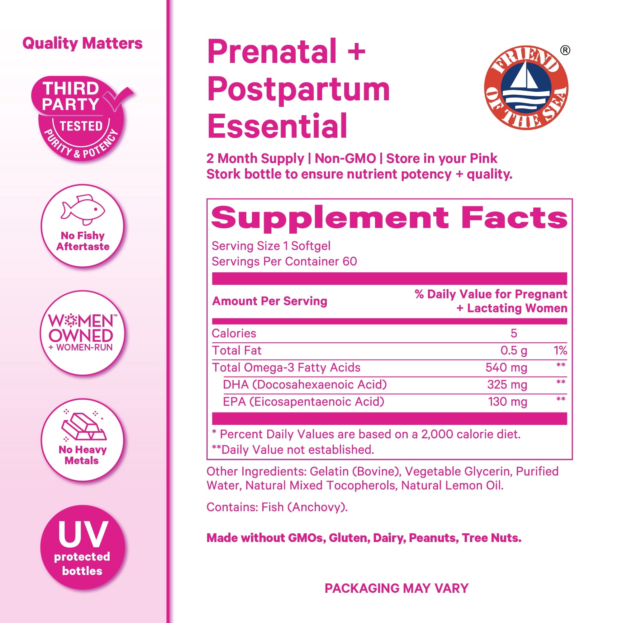 Pink Stork DHA Omega-3 Supplement, 60 Capsules