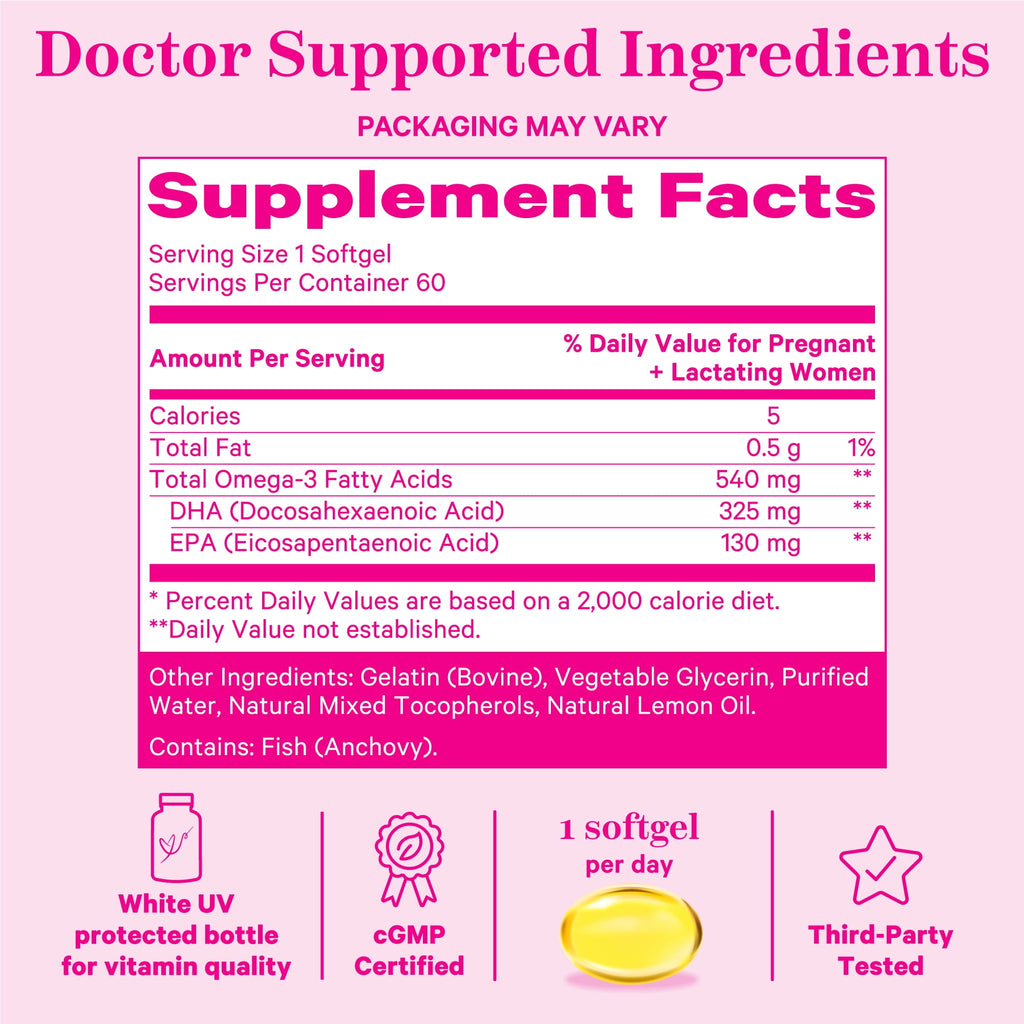 Pink Stork DHA Omega-3 Supplement, 60 Capsules