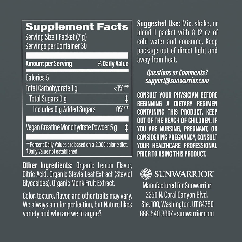 Sunwarrior Micronized Creatine Monohydrate Powder, Vegan Pre Workout Supplement, Raspberry, 30 Servings