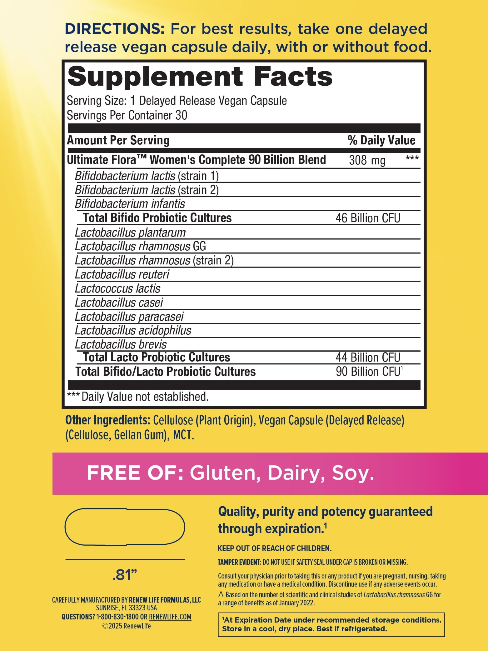 Women's Ultimate Flora Probiotic Supplement | 30 Vegetarian Capsules | 90 Billion CFU | by Renew Life