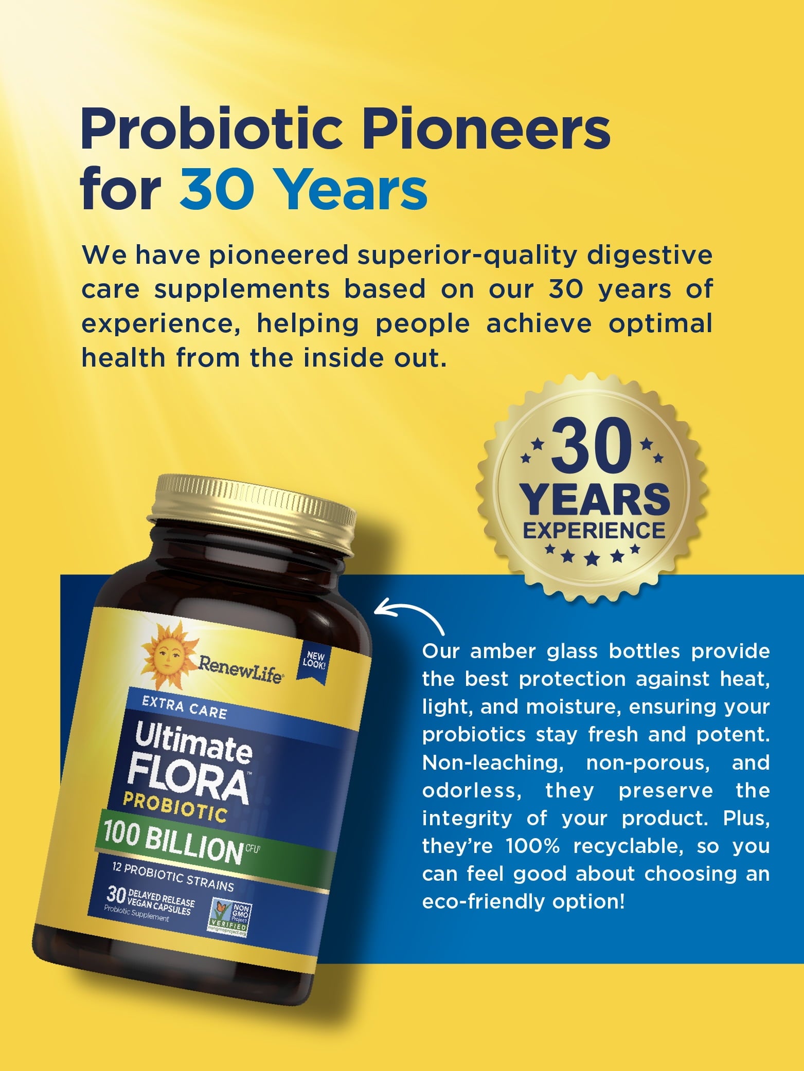 Extra Care Ultimate Flora Probiotic | 100 Billion CFU | 30 Vegan Capsules | by Renew Life