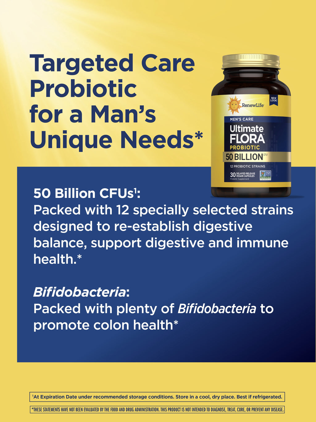 Men's Care Ultimate Flora Probiotic | 30 Vegan Capsules | 50 Billion CFU | by Renew Life