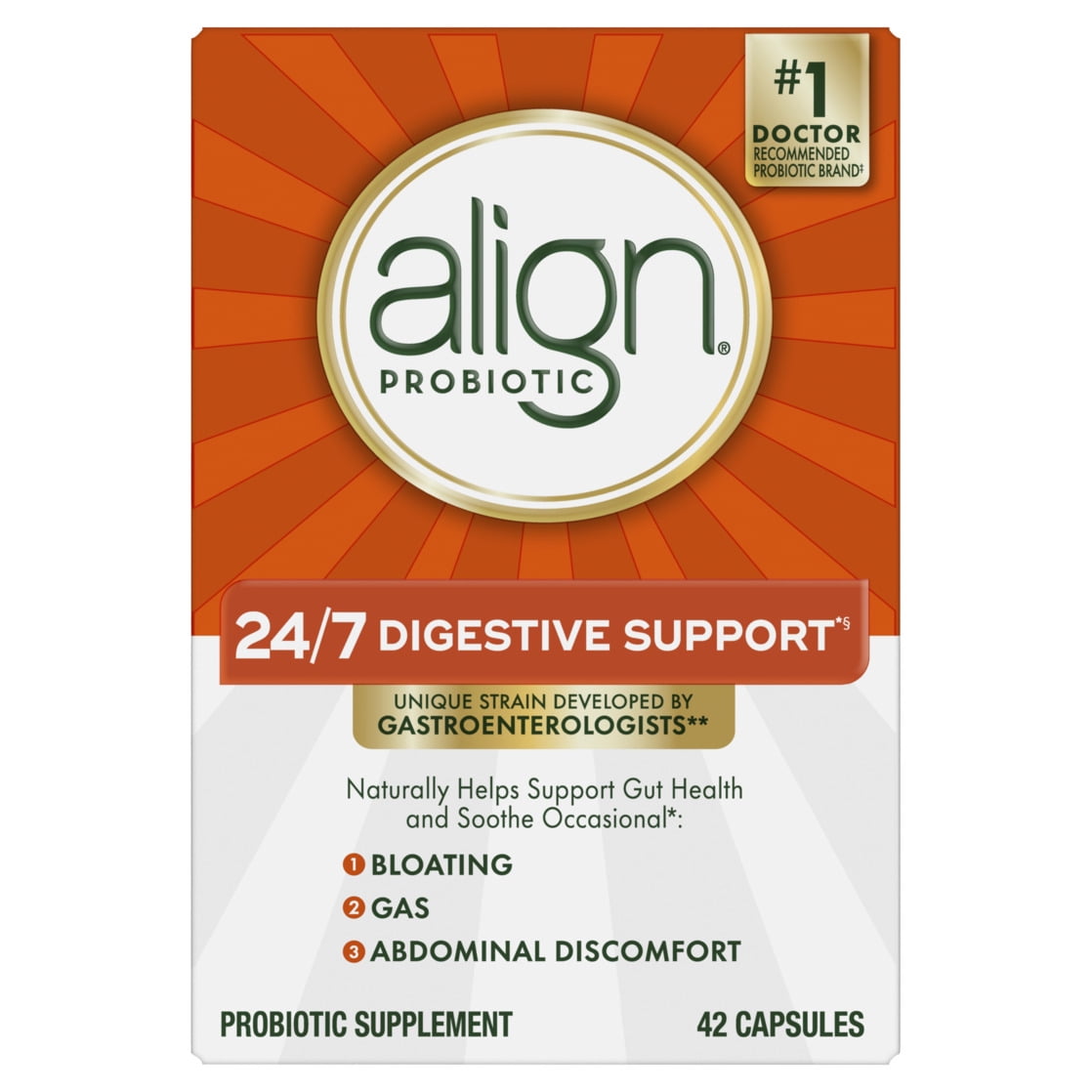 (2 pack) Align Probiotic, 24/7 Digestive Support*, Probiotics for Women and Men, Probiotics for Digestive Health, Men and Womens Probiotic Capsules Help Relieve Occasional Bloating &amp; Gas*, 42 Capsules