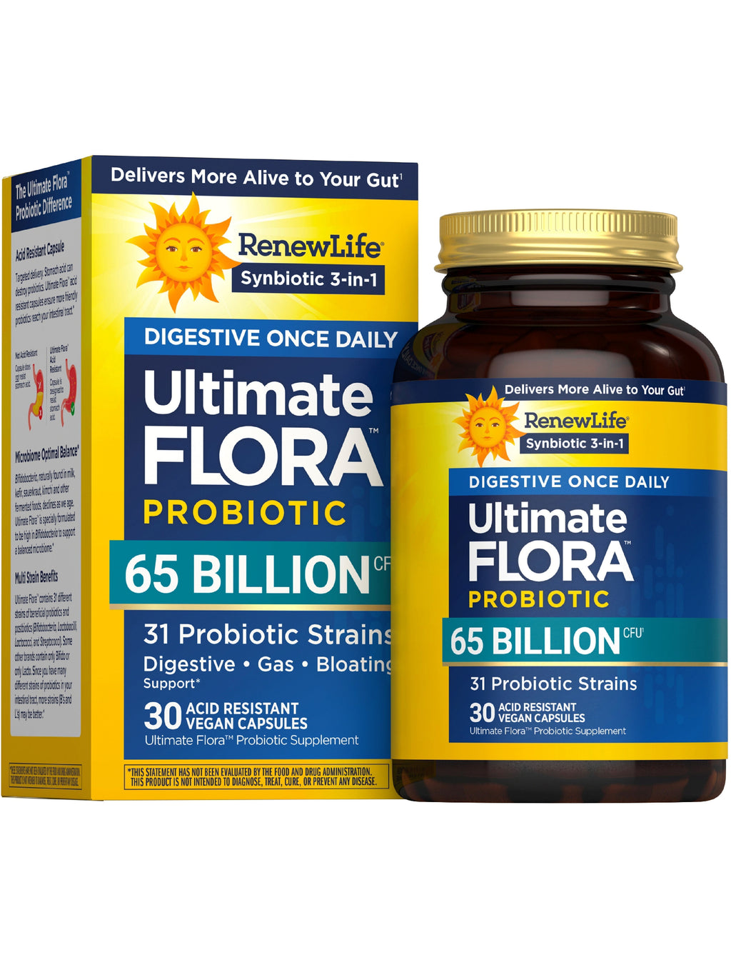 Digestive Ultimate Flora Probiotics | 65 Billion CFU | 30 Delayed Release Vegan Capsules | by Renew Life