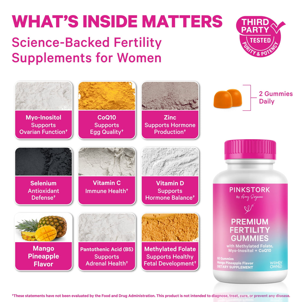 Pink Stork Premium Fertility Gummies: Inositol, Prenatal Vitamin, Gluten Free, 90 Count, Maternity Wellness