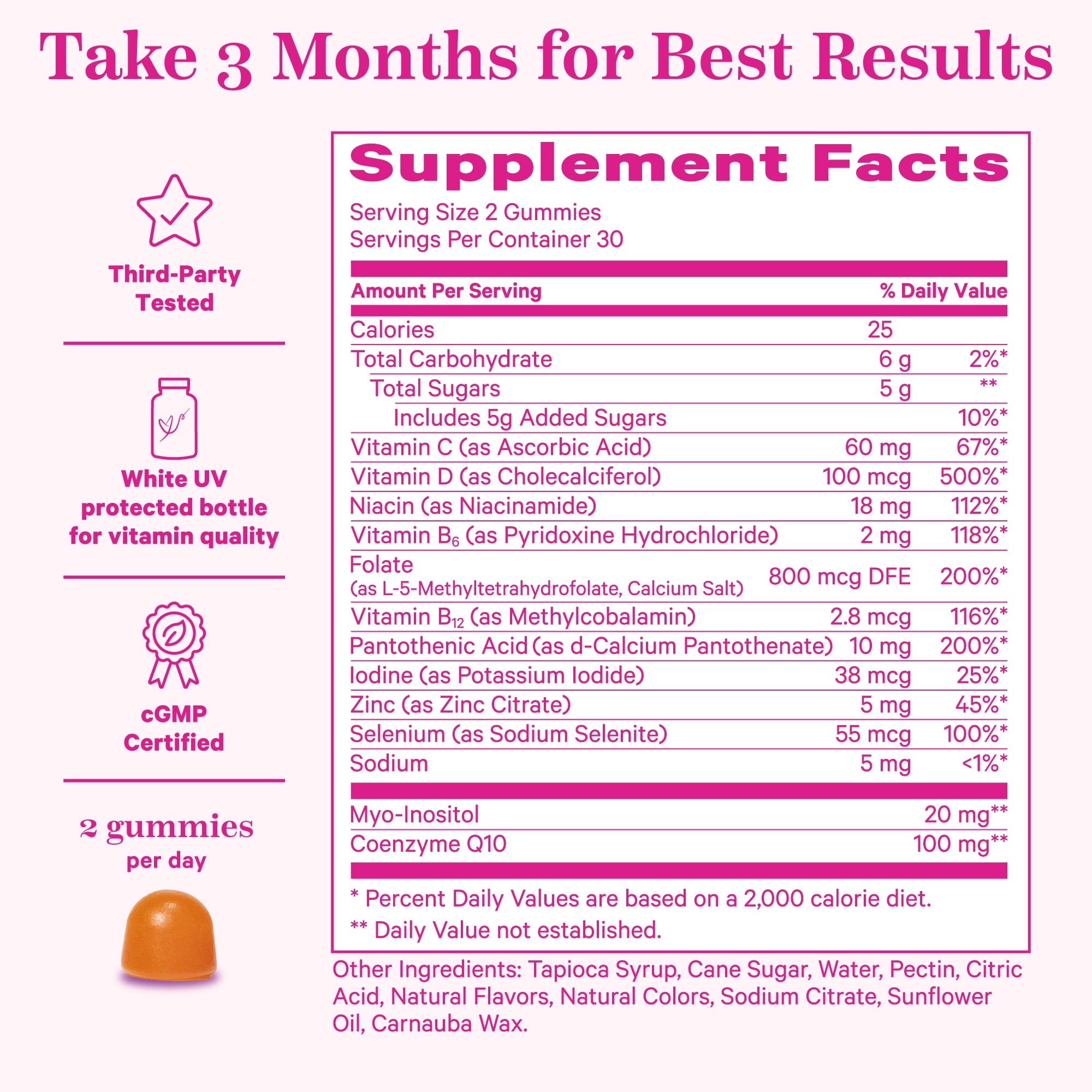 Pink Stork Premium Fertility Gummies: Inositol, Prenatal Vitamin, Gluten Free, 90 Count, Maternity Wellness