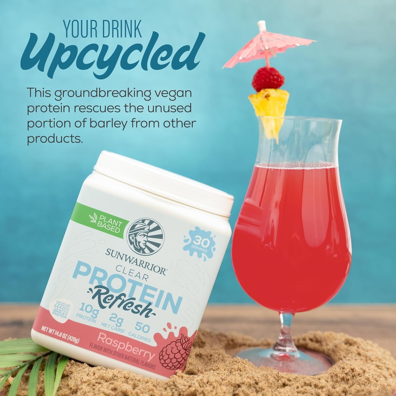 Sunwarrior Vegan Hydration Clear Protein Powder Water Mix, Raspberry, 14.8 oz