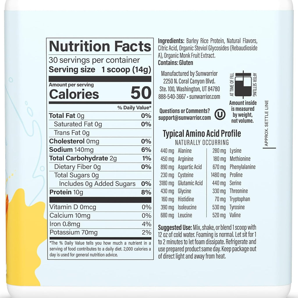 Sunwarrior Vegan Hydration Clear Protein Powder Water Mix, Raspberry, 14.8 oz