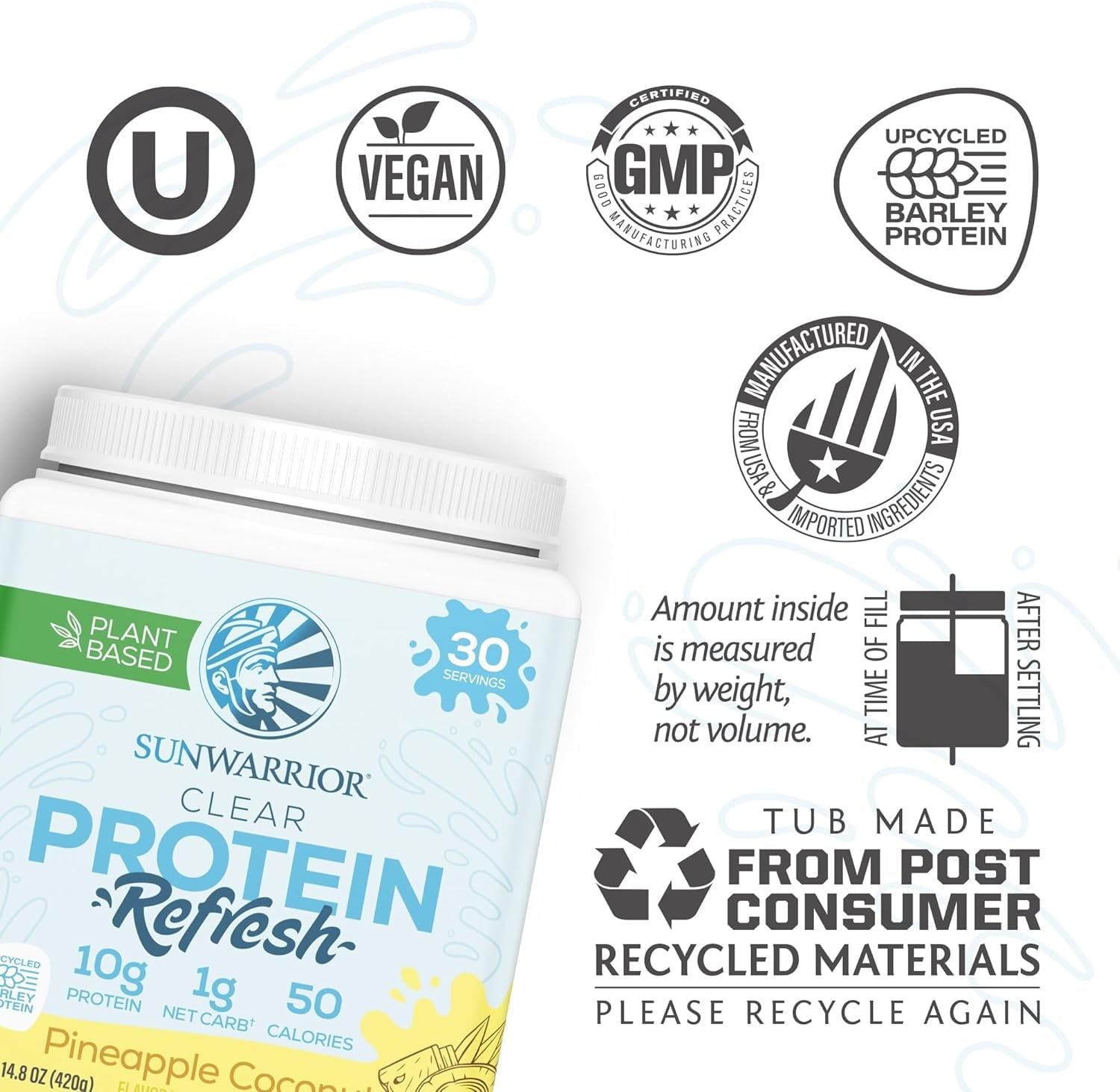 Sunwarrior Vegan Hydration Clear Protein Powder Water Mix, Raspberry, 14.8 oz