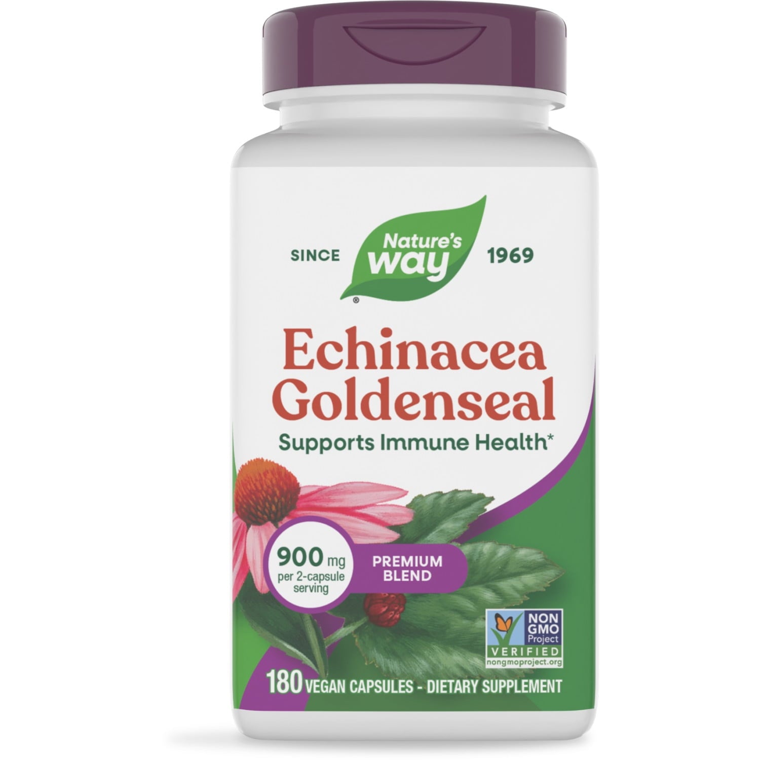 Nature's Way Echinacea Goldenseal Capsules, Premium Blend, Supports Immune Health*, Unisex,  180ct