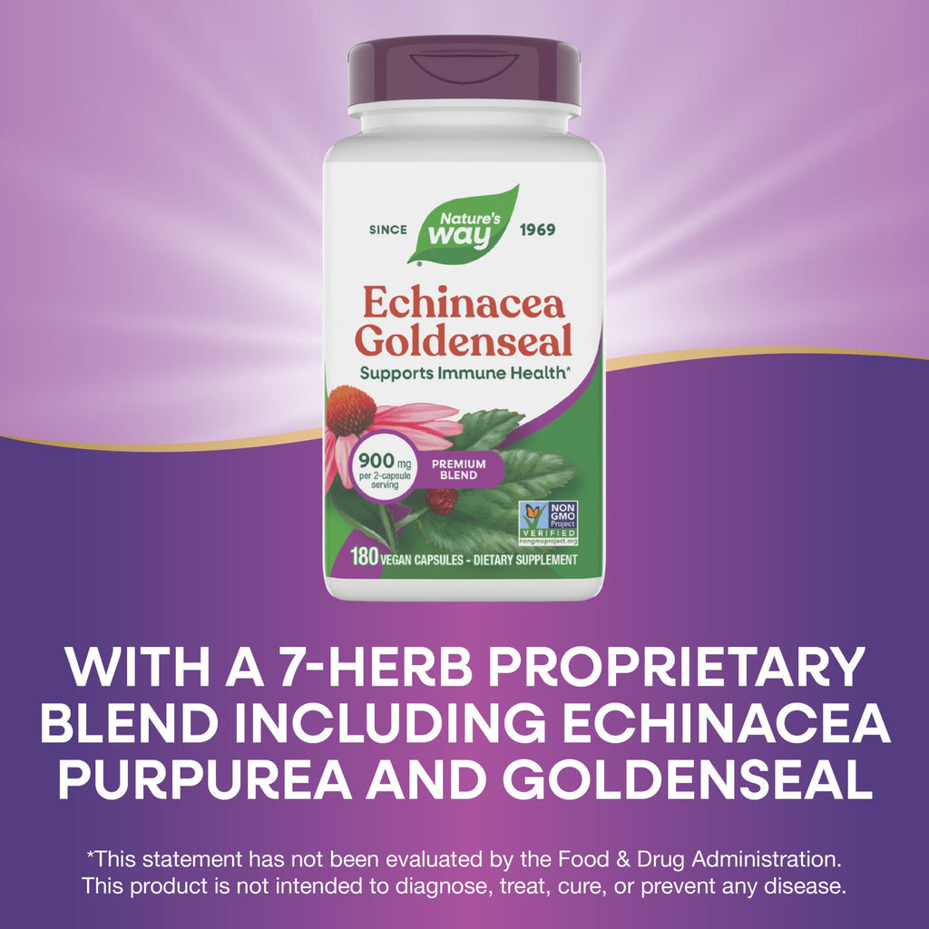 Nature's Way Echinacea Goldenseal Capsules, Premium Blend, Supports Immune Health*, Unisex,  180ct