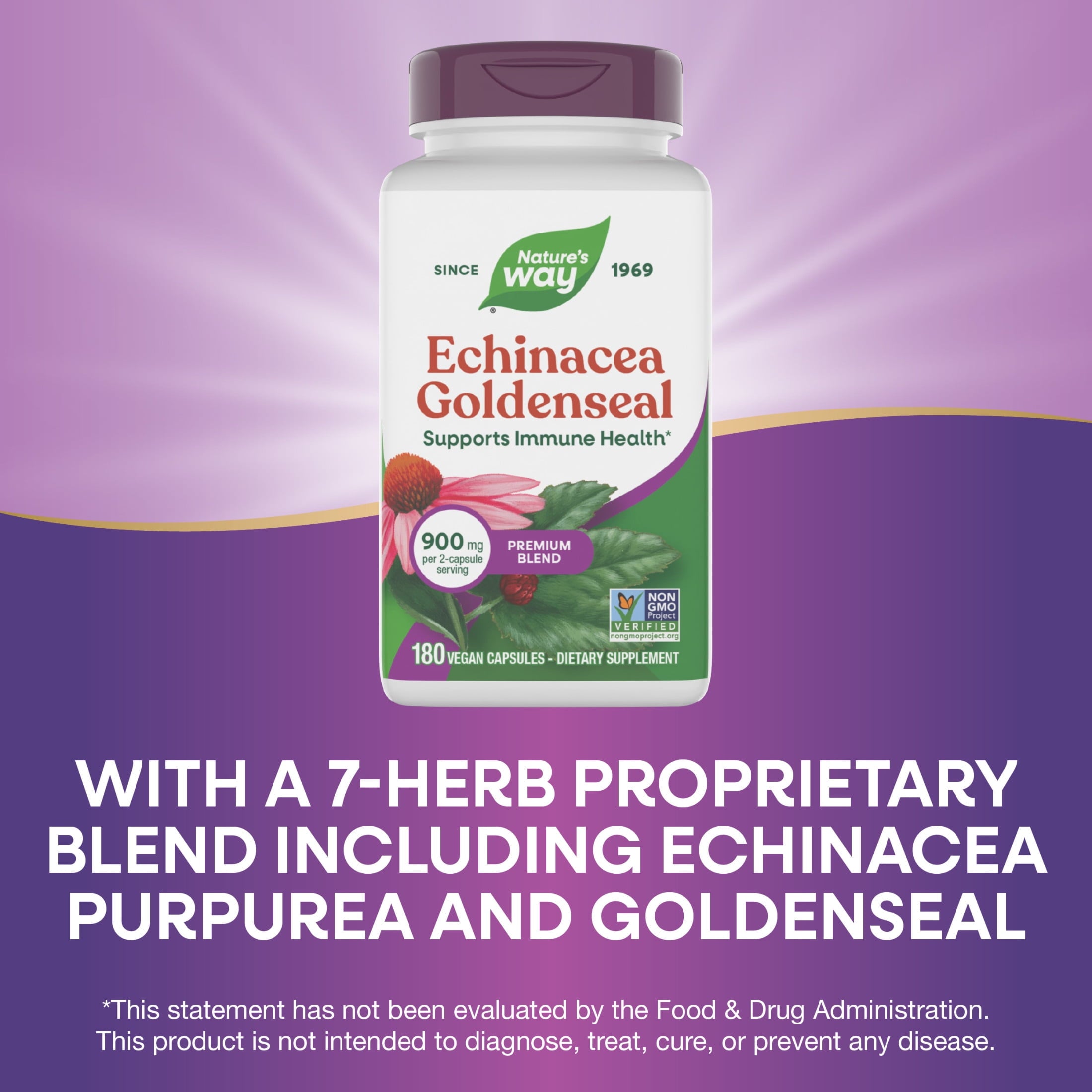 Nature's Way Echinacea Goldenseal Capsules, Premium Blend, Supports Immune Health*, Unisex,  180ct