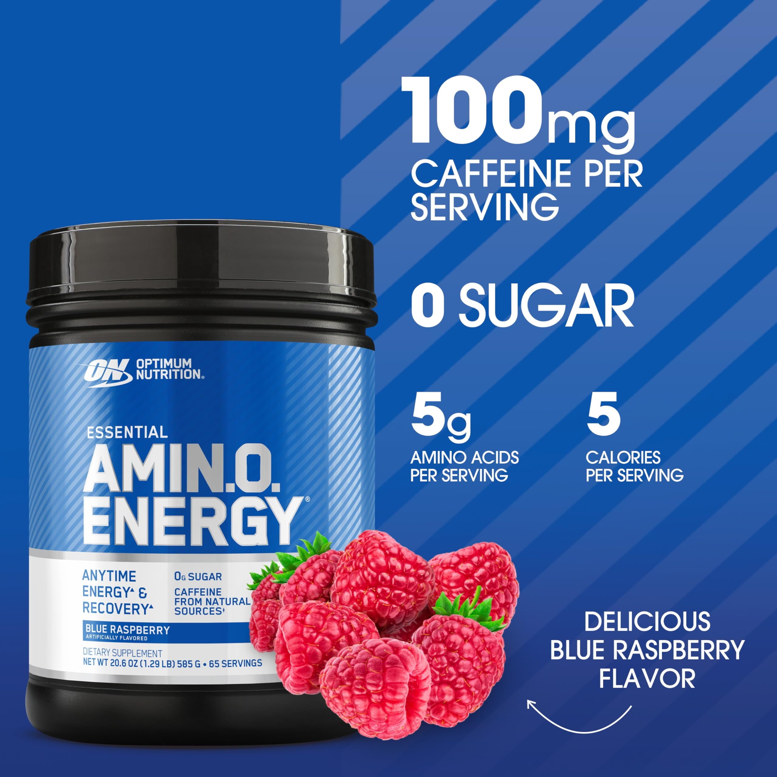 Optimum Nutrition Amino Energy, Pre Workout &amp; Essential Amino Acids, Blue Raspberry, 65 Servings