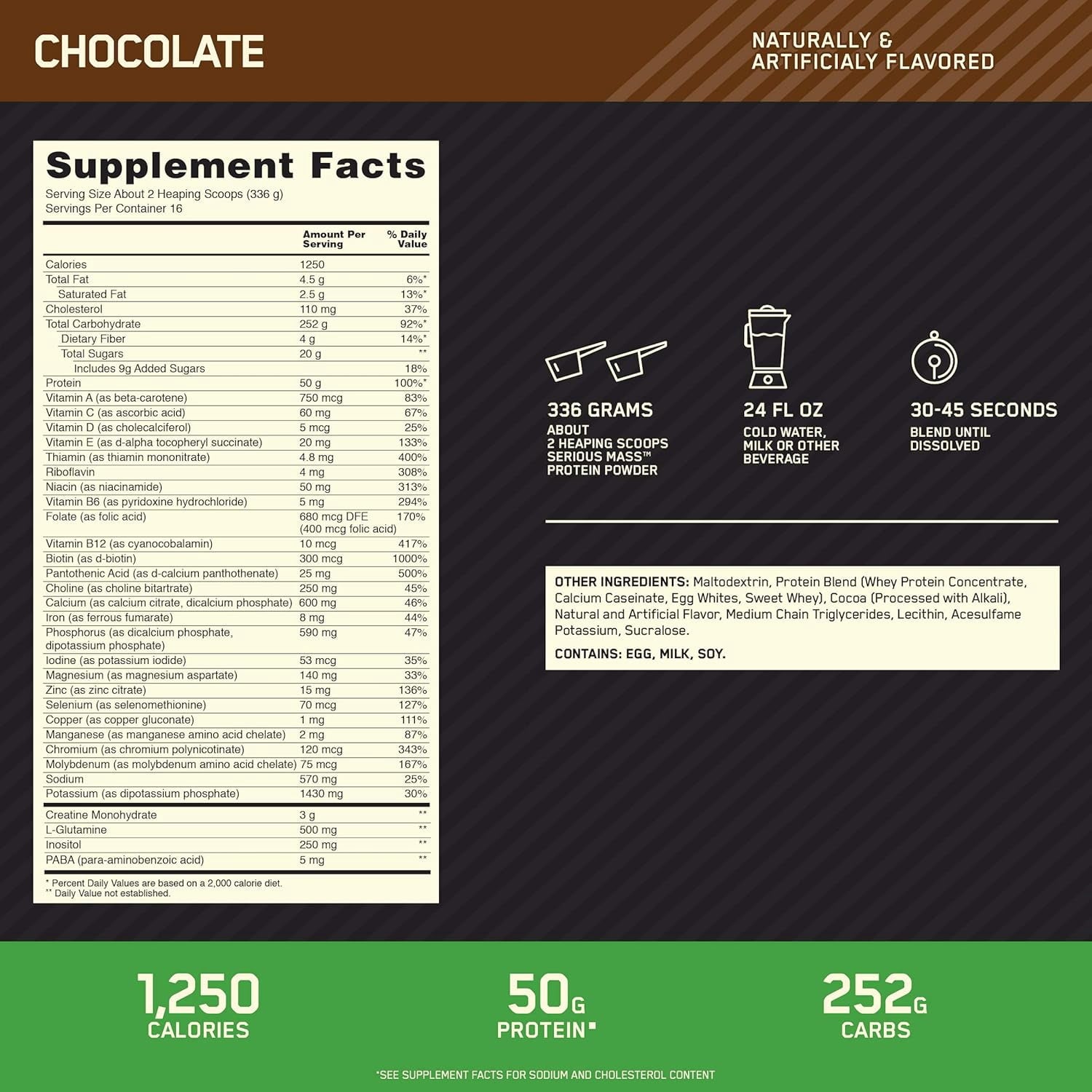 Optimum Nutrition Serious Mass Protein Powder, 50g Protein, (Variety of Sizes &amp; Flavors)