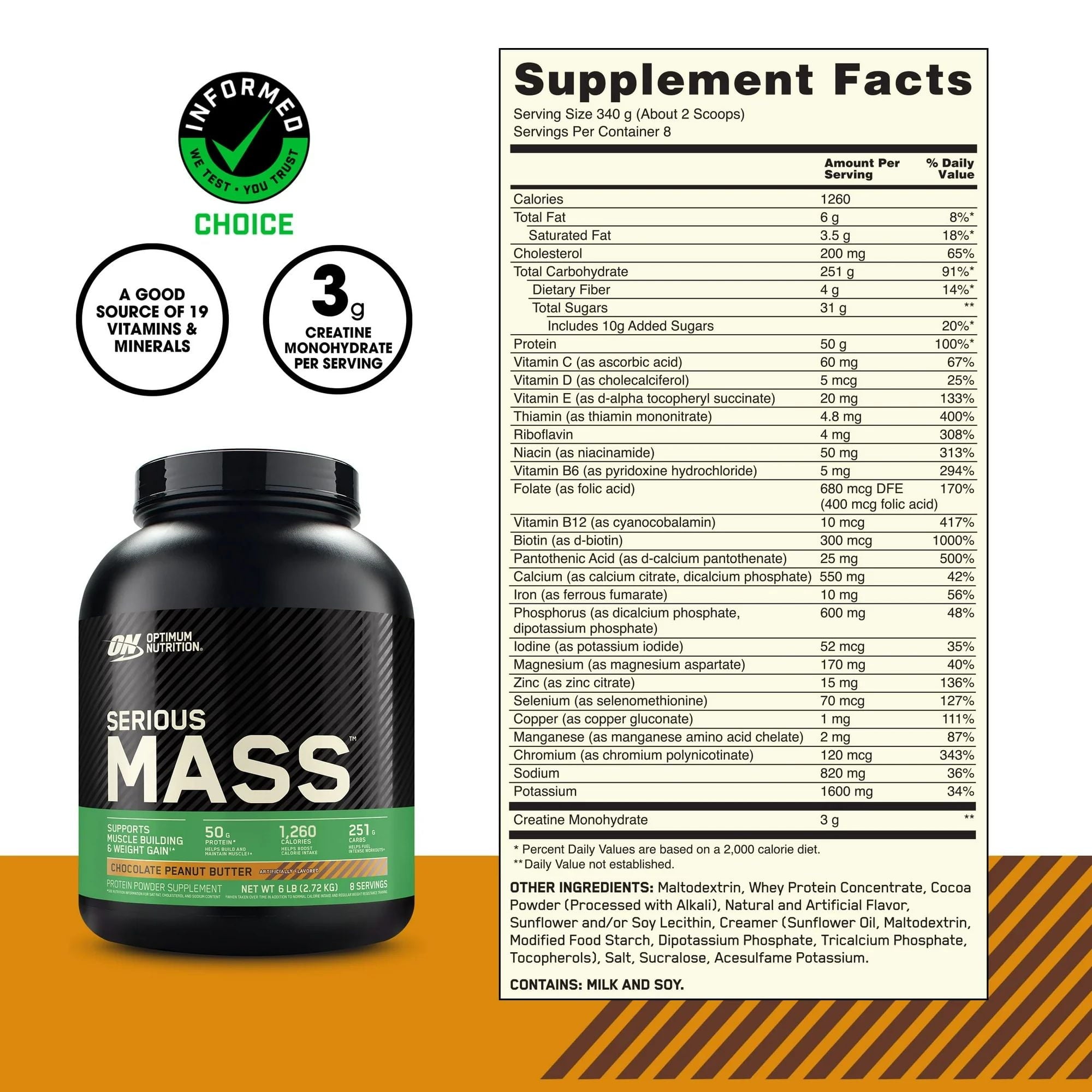 Optimum Nutrition Serious Mass Protein Powder, 50g Protein, (Variety of Sizes &amp; Flavors)