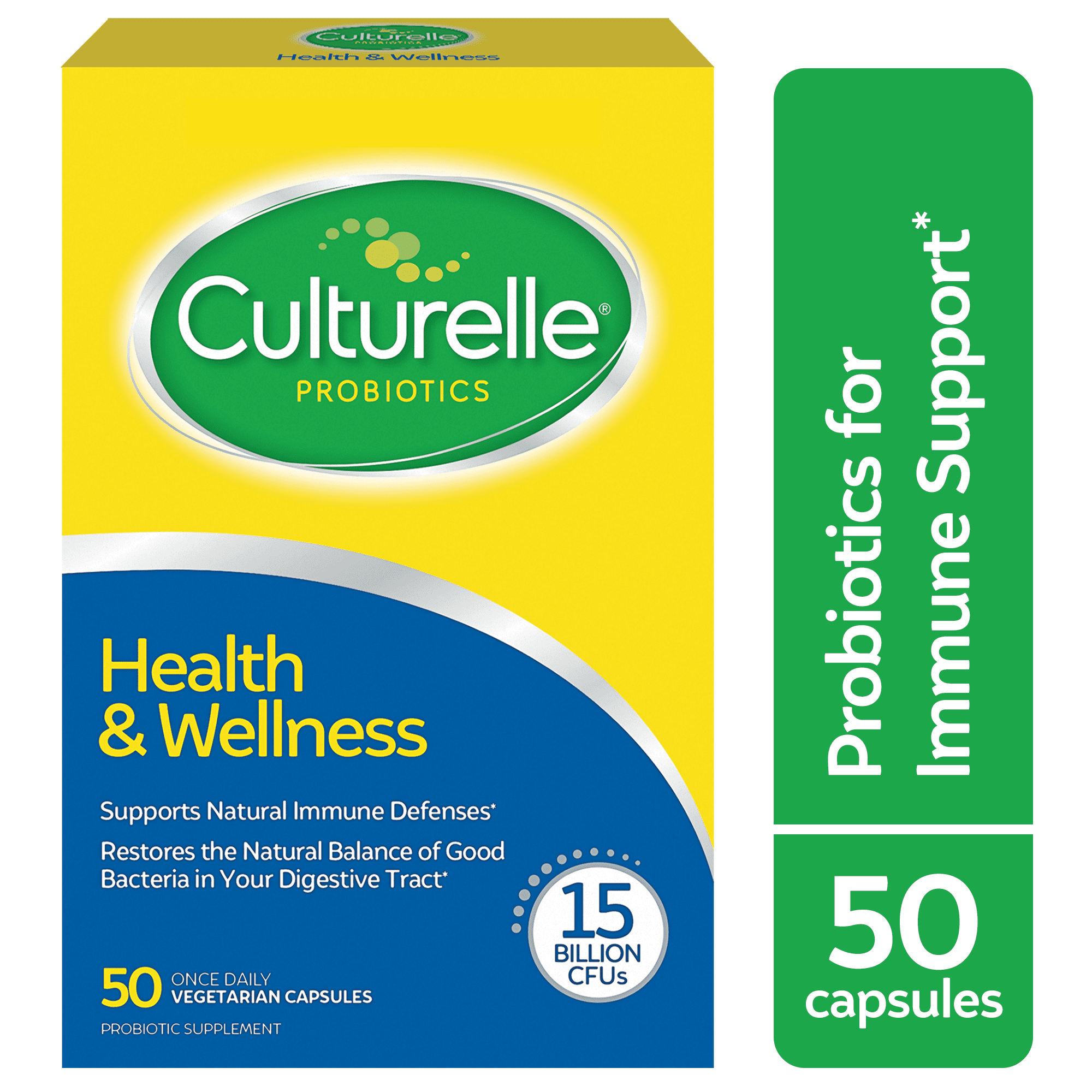 Culturelle Probiotics Health &amp; Wellness Daily Supplement, Immunity &amp; Digestion Support for Adults, 50 Count
