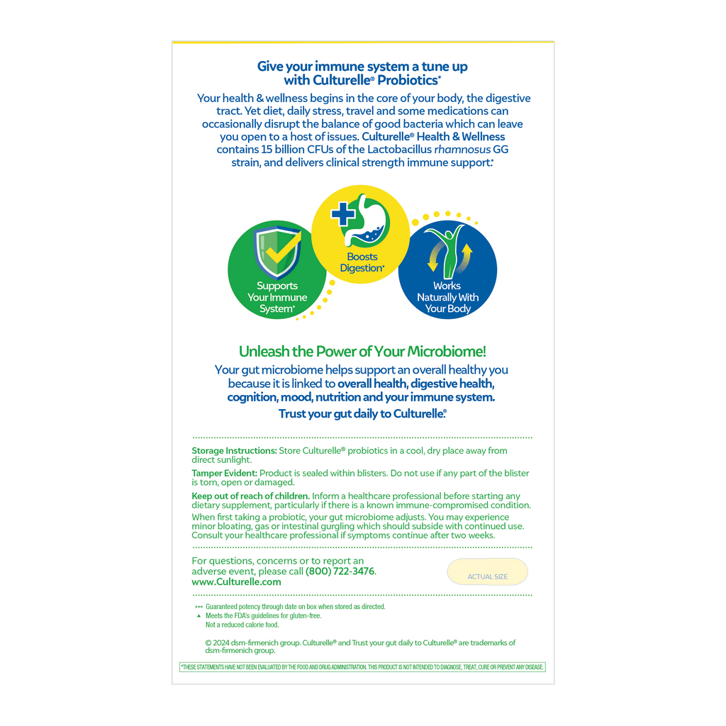 Culturelle Probiotics Health &amp; Wellness Daily Supplement, Immunity &amp; Digestion Support for Adults, 50 Count