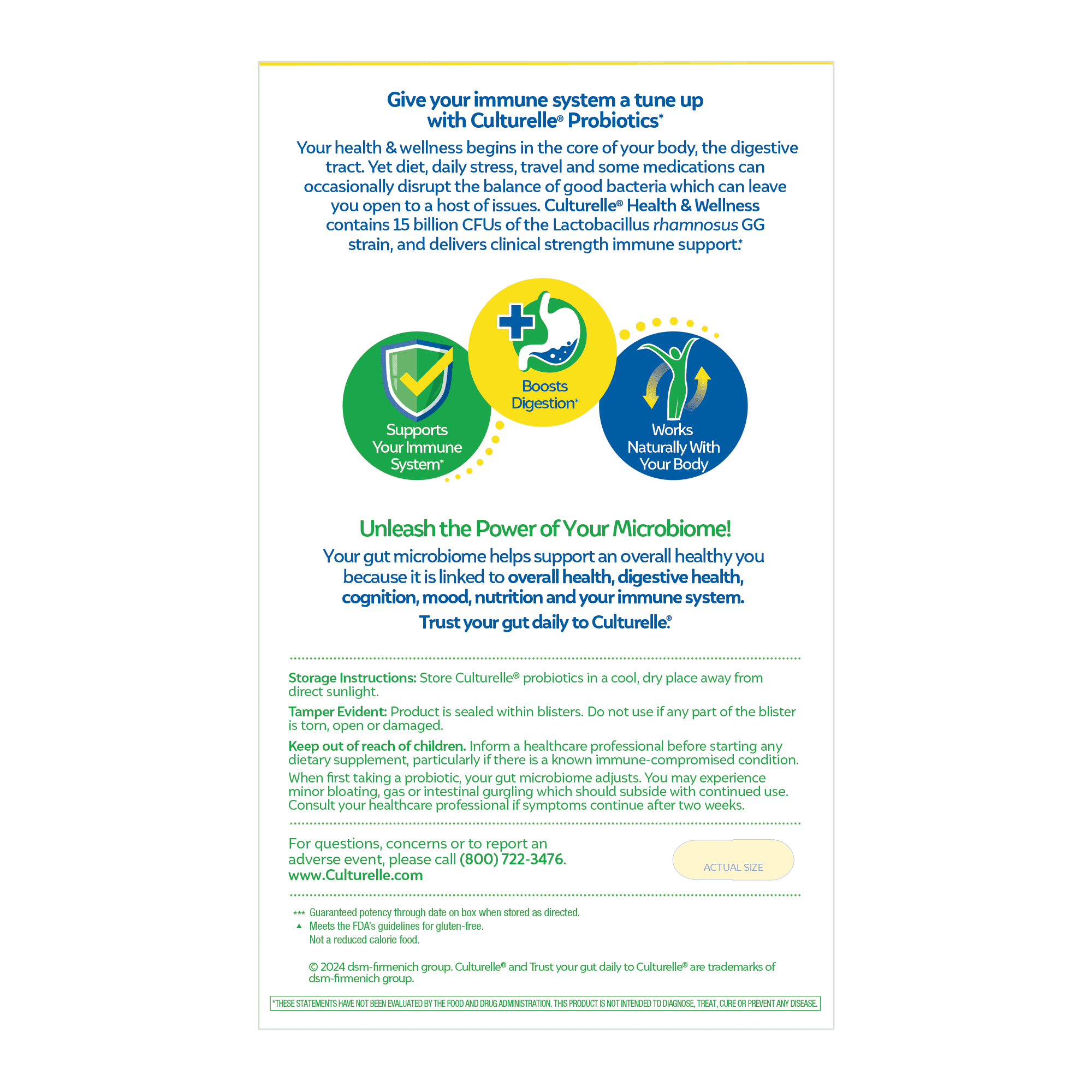Culturelle Probiotics Health &amp; Wellness Daily Supplement, Immunity &amp; Digestion Support for Adults, 50 Count