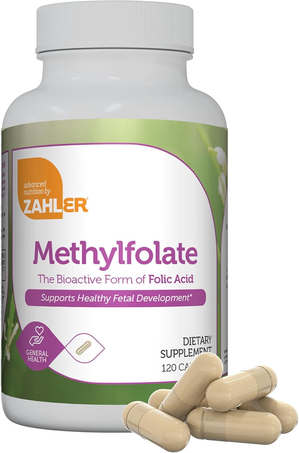 Methylfolate, Stable &amp; Active Folate, Supports Healthy Fetal Development, 120 Capsules, Zahler