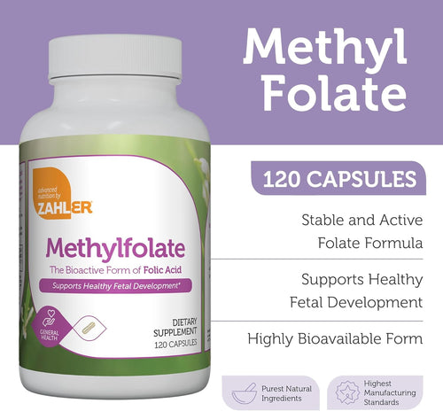 Methylfolate, Stable &amp; Active Folate, Supports Healthy Fetal Development, 120 Capsules, Zahler