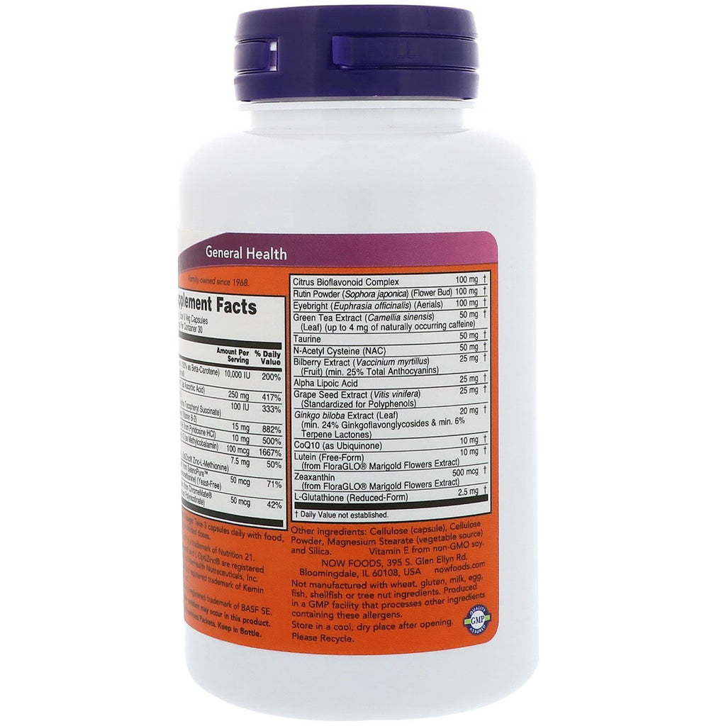 NOW Foods Supplements, Ocu Support™with FloraGLO® Lutein, plus Vitamins A, C and E, 90 Veg Capsules