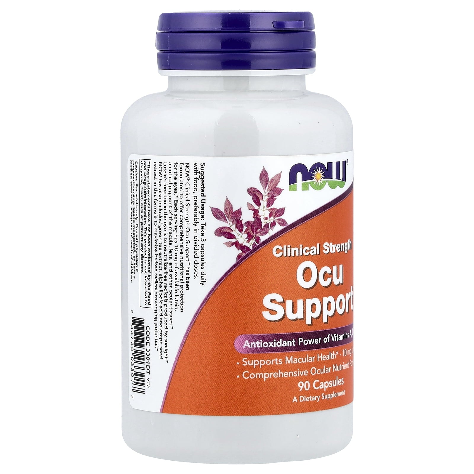 NOW Foods Supplements, Ocu Support™with FloraGLO® Lutein, plus Vitamins A, C and E, 90 Veg Capsules