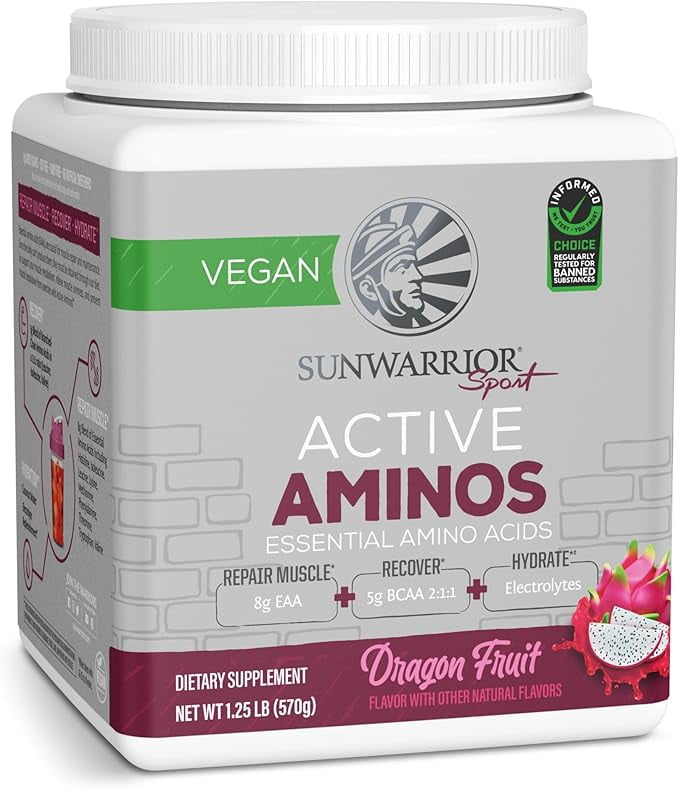Sunwarrior Amino Energy Powder with Active Amino Acids for Muscle Recovery, Dragon Fruit, 570g