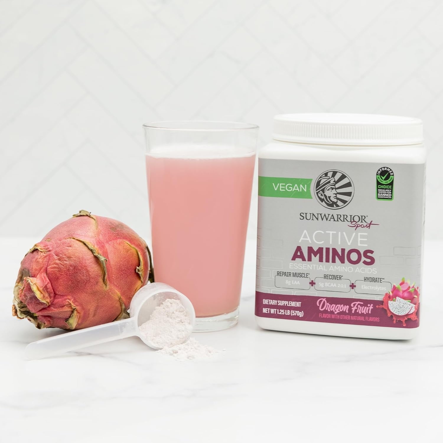 Sunwarrior Amino Energy Powder with Active Amino Acids for Muscle Recovery, Dragon Fruit, 570g
