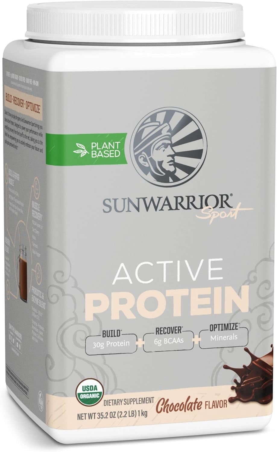 Sunwarrior Sport Organic Active Protein, Chocolate, Vegan Protein Powder, 20 Servings